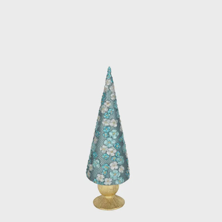 Florana Blue Floral Cone Tree Small